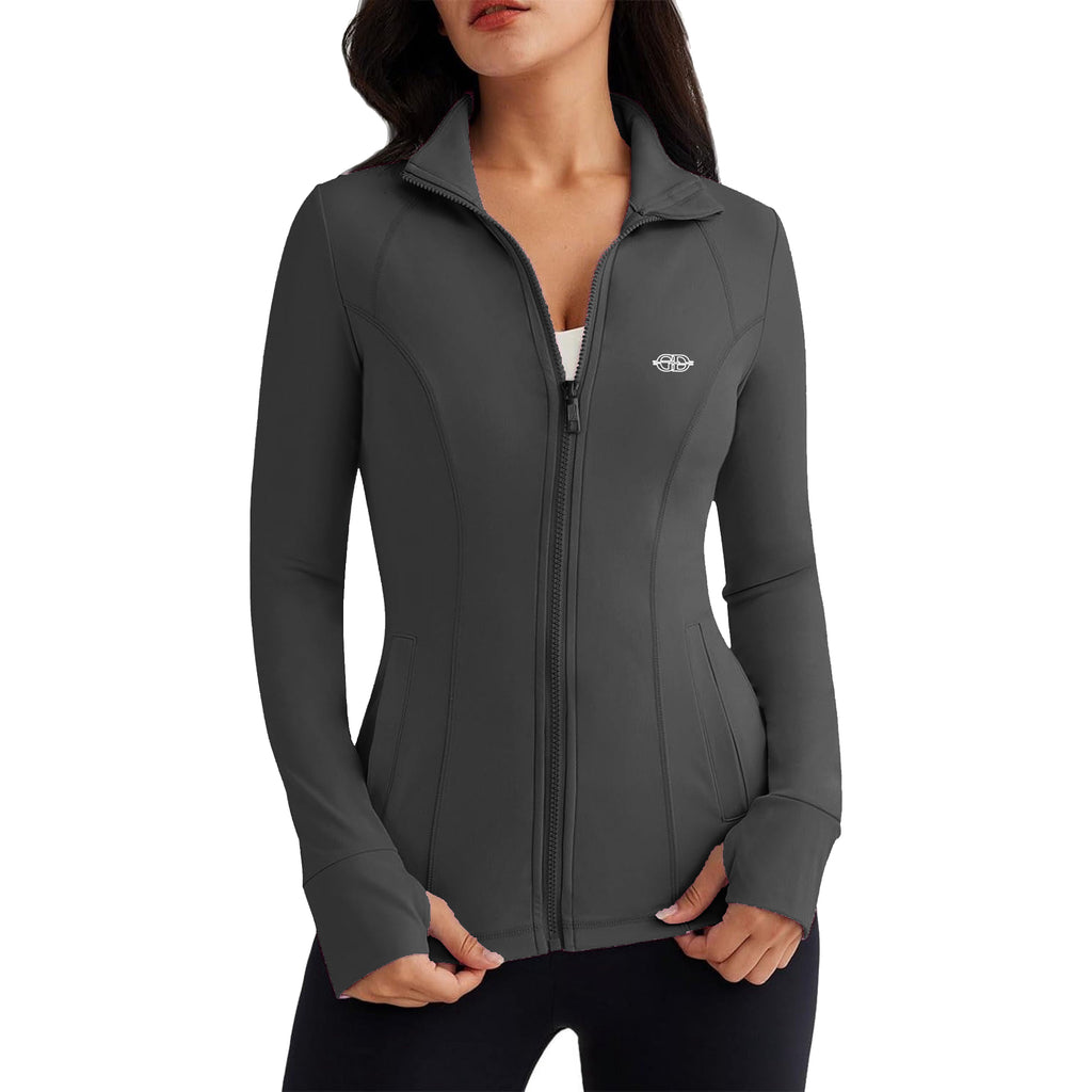Women's Athletic Gym Jacket – Moisture-Wicking, Stretch Fabric & Thumb Holes